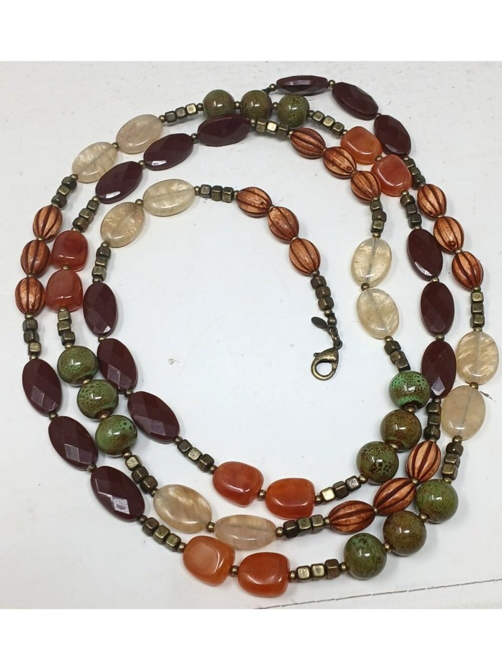 Premier Designs 54" Single Strand Beaded Necklace Brass Accents Multicolored #J1